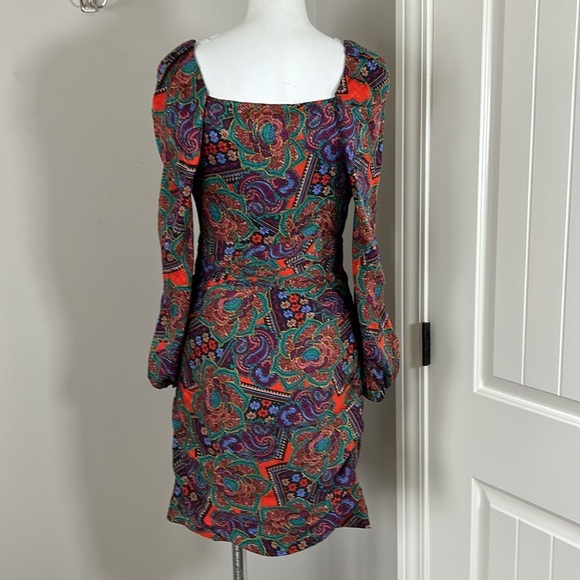 VERONICA BEARD Bellino Dress Flame Red Paisley Long Sleeve Silk Blend Sz 4 NEW - Picture 7 of 10